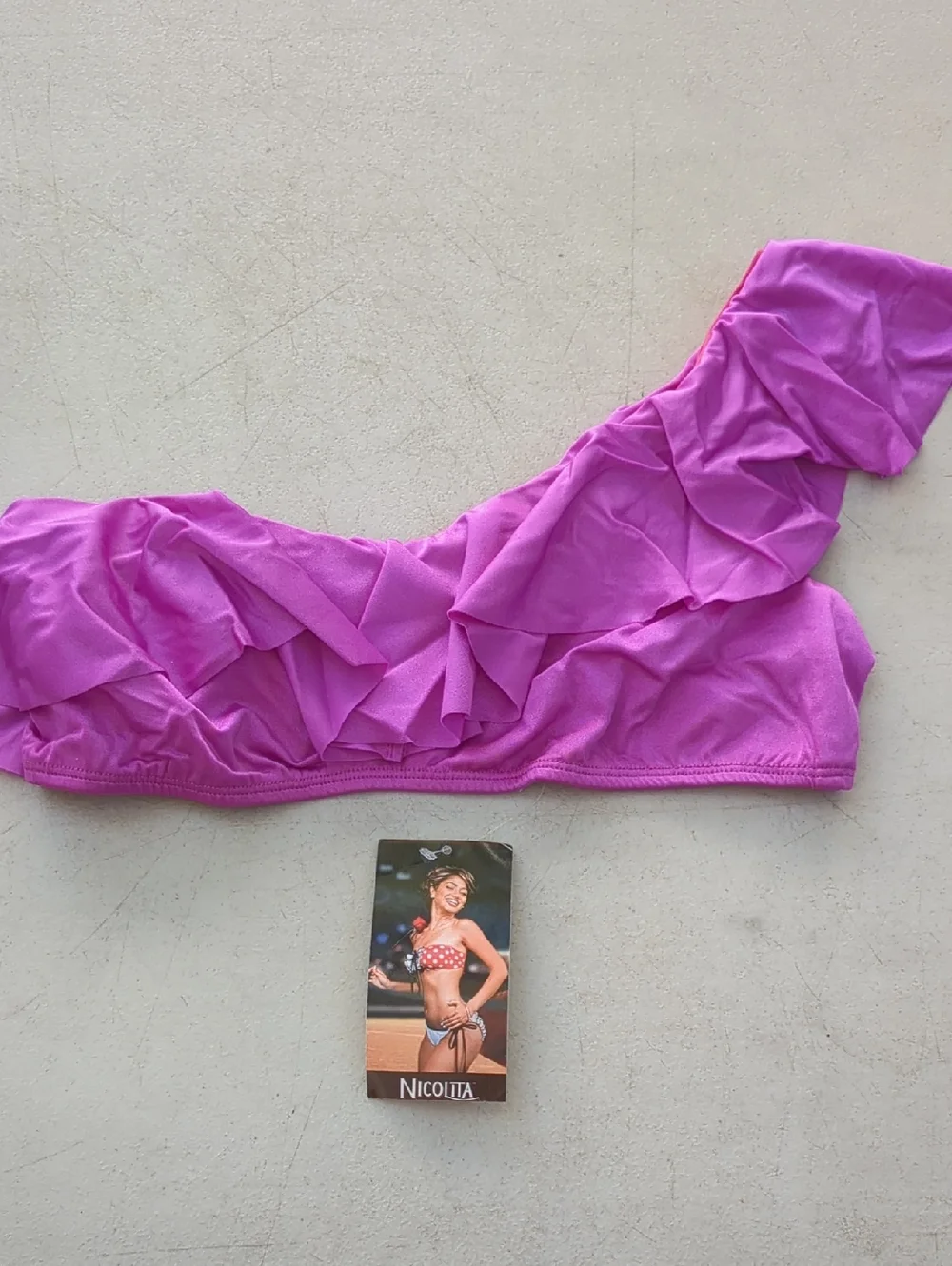 Nicolita One-Shoulder Ruffle Bikini Top in Hot Pink - Picture 1 of 6